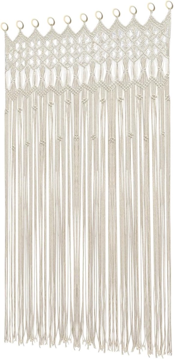 Macramé boho-gordijn - deurgordijn - handgemaakt - macramé - voor deur - hangend - 120 x 195 cm - raamgordijn als ruimteverdeler - wandbehang voor bruiloft - woonkamer - slaapkamer - balkon - beige