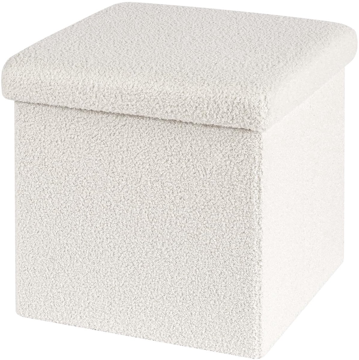 Famanu – Zitpoef met opbergruimte, opvouwbare zitkubus met deksel, fluwelen voetenbank, wit, 40 x 40 x 40 cm