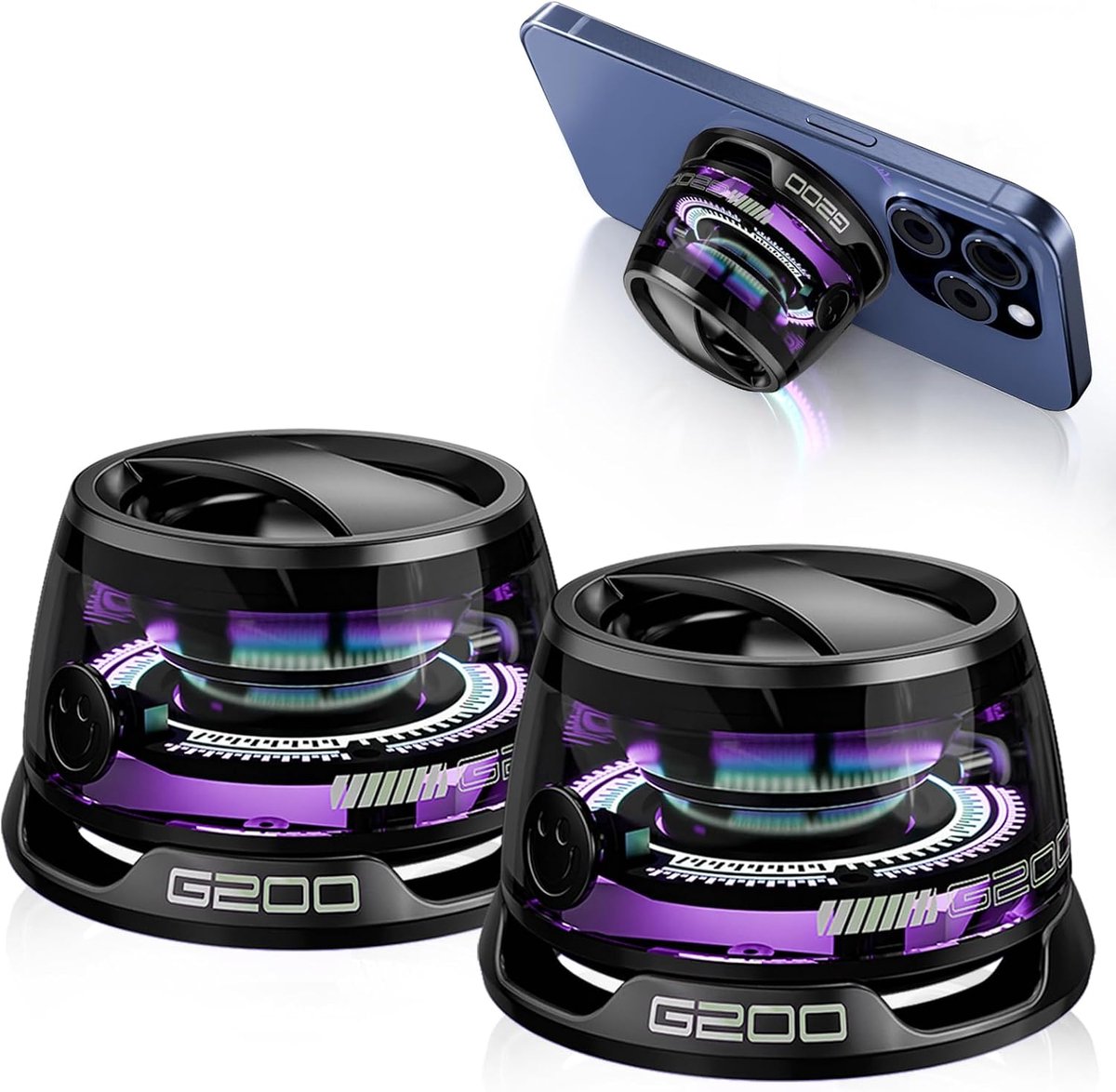 2 × G200 magnetische Bluetooth-luidspreker met RGB-verlichting, compact ontwerp, sterke magnetische bevestiging, kleurrijke RGB-verlichting, TWS-stereokoppeling, voor op reis, thuis en buitenshuis（Zwart）