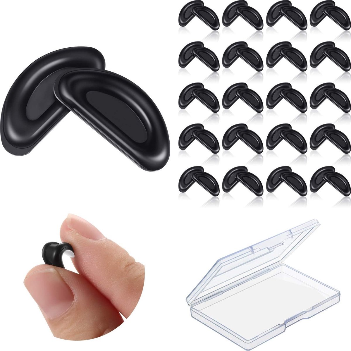 24 Paar Zelfklevende Neussteunen voor Brillen, D-vormige Plakjes van Zacht Silicone, Anti-slip Neuspads voor Zonnebrillen en Correctiebrillen, 15mm (Zwart)