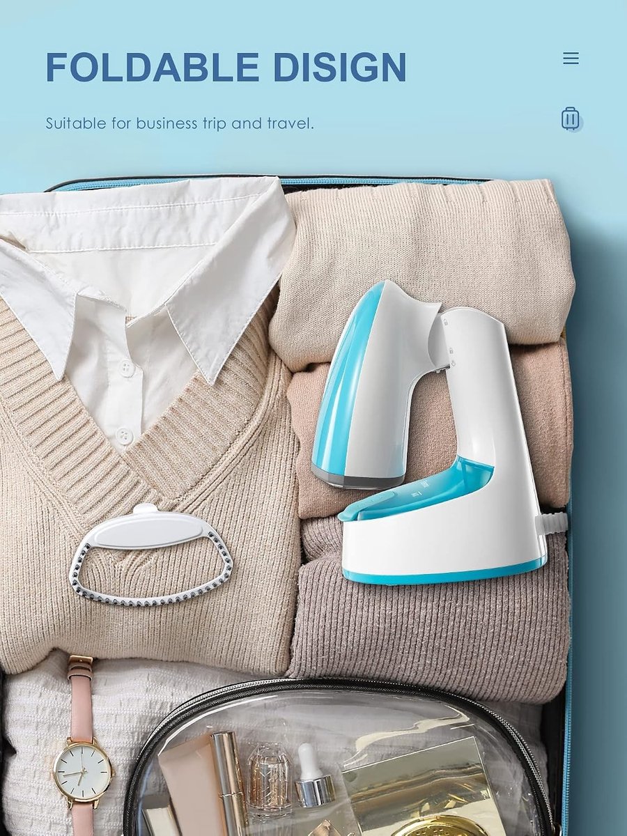 Kledingstomer - Aqua - Handheld en Opvouwbaar - Krachtige Stoomafgifte van 20 g/min - Voor Thuis, Kantoor en Reis