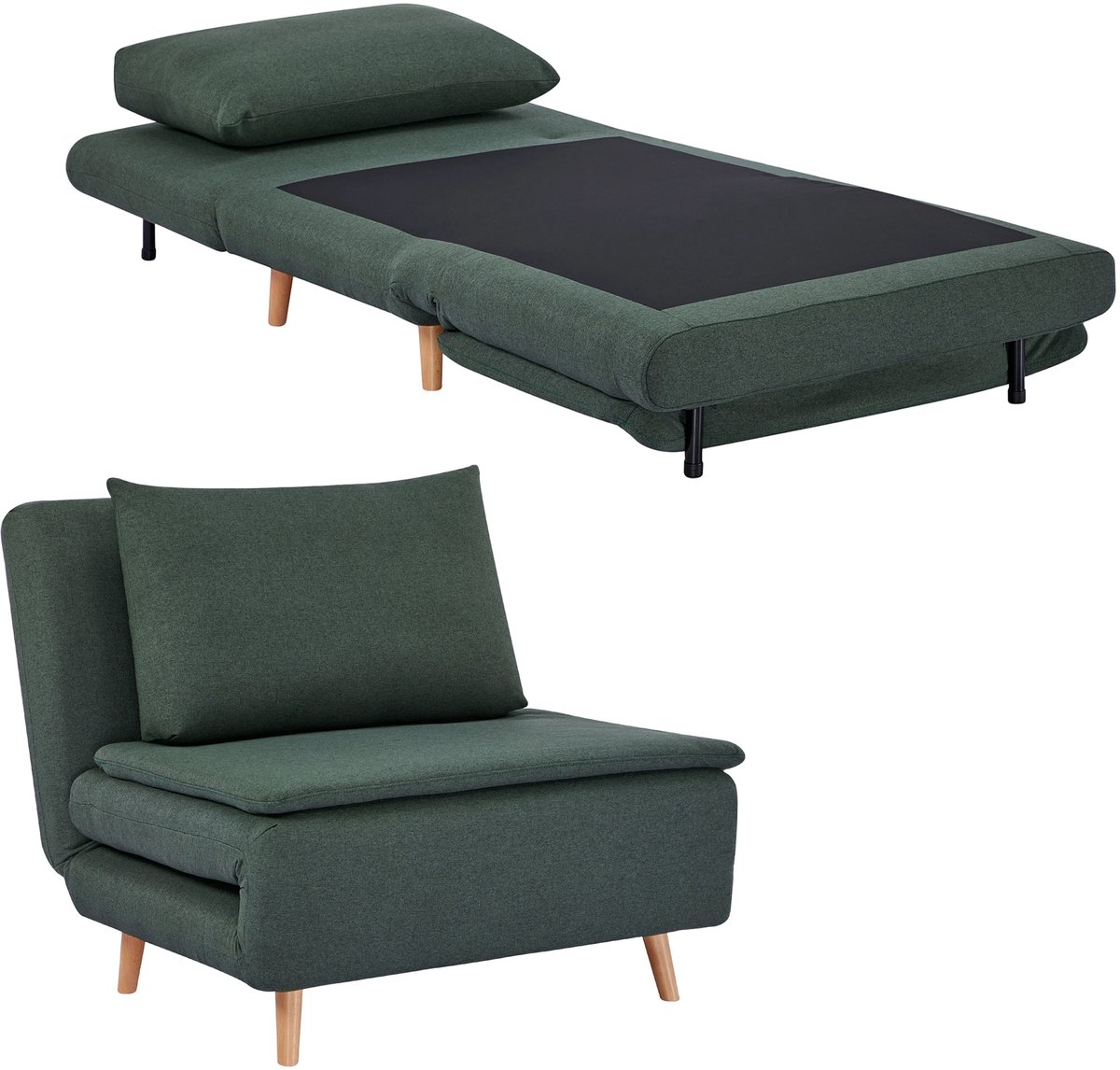 Homcom Chair Bed-Polyester, Beukenhout-95L x 90B x 80H cm-Donkergroen