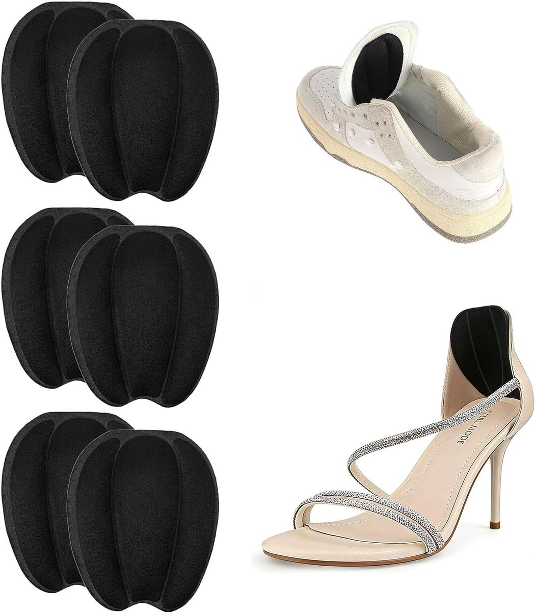 Zelfklevende antislip tongpads voor schoenen - 6 stuks grote schoentong pads, geschikt voor mannen en vrouwen - zwart, comfortabel en duurzaam