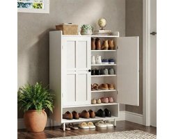 Meuble à chaussures,Armoire à Chaussures 6 Niveaux avec Portes-3 étagères réglables, Pieds en métal, Hauteur 114 cm,pour entrée/Couloir-Blanc