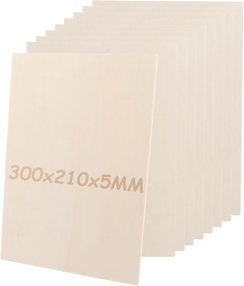10 Stuks Plywood Platen 5mm 300 x 210mm A4 Poplar Hout voor Creatieve Projecten, DIY Houtbewerking en Laser Snijden