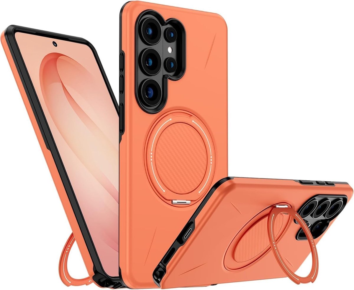 Beschermende Magneetcase voor Galaxy S26 Ultra, 360 graden draaibaar, Schokbestendig en Militair Geïnspireerd, Oranje