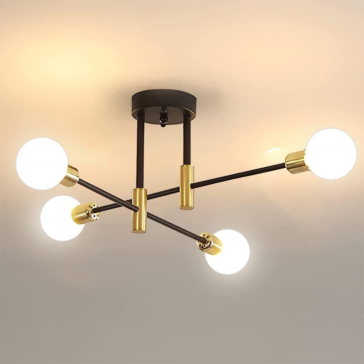 Riserva Plafondlamp industrieel retro onregelmatig zwart-goud, 4 x E27 max 60W zonder lamp, ijzer, 71cm, IP20, voor woonkamer slaapkamer keuken eetkamer studeerkamer