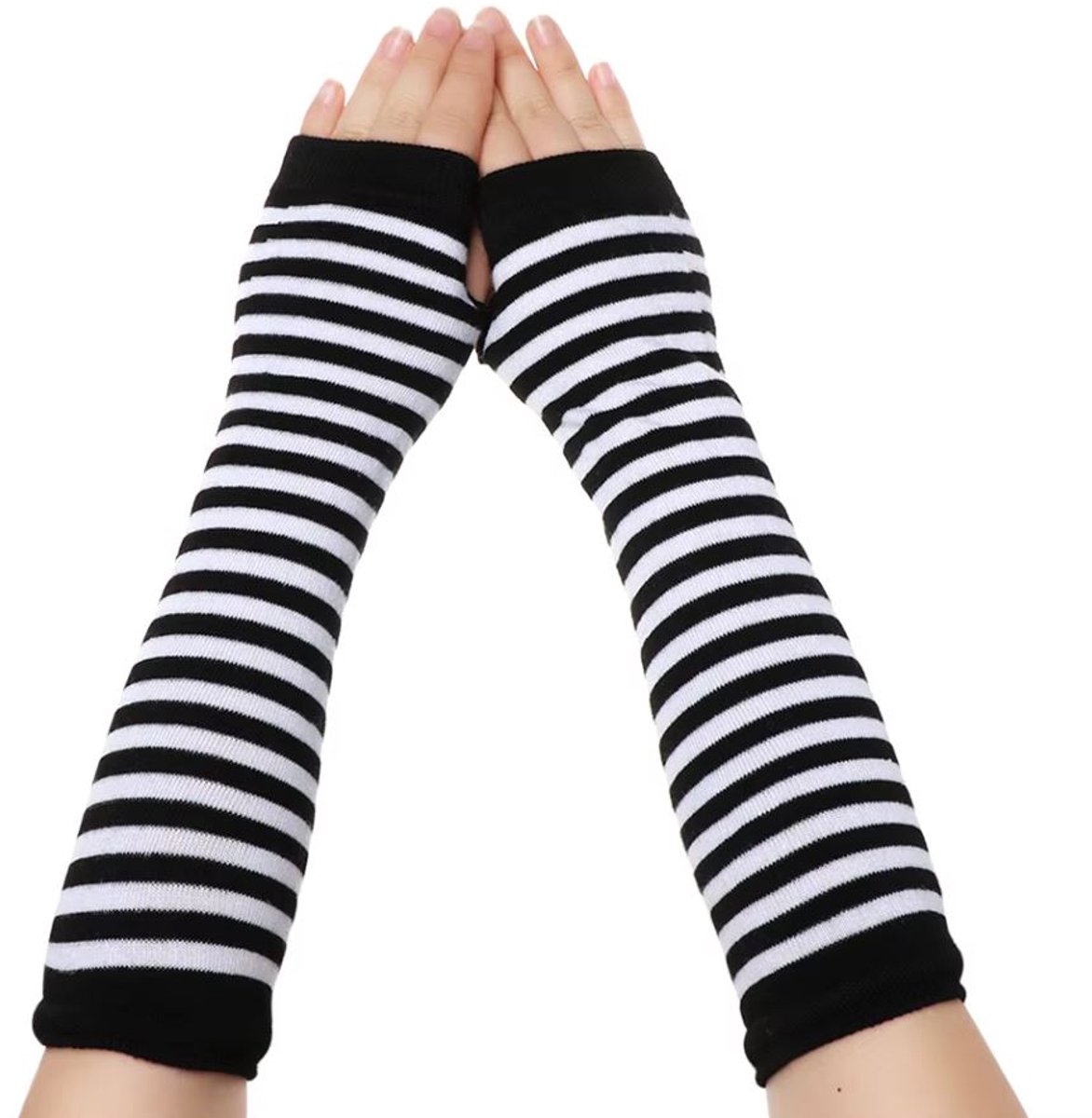 Polswarmers - Armwarmers - Vingerloze handschoenen - Gestreept - Punk stijl - Rave outfit - Gothic accessoires - Emo kleding - Festival accessoires - Zwart/wit - 1 paar - Jonyx