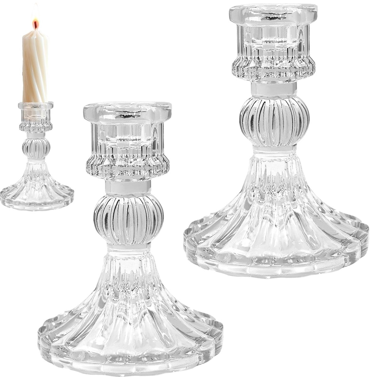 Famanu Set van 2 glazen kandelaars, diamanten staaf, transparante luxe kandelaar voor huisdecoratie