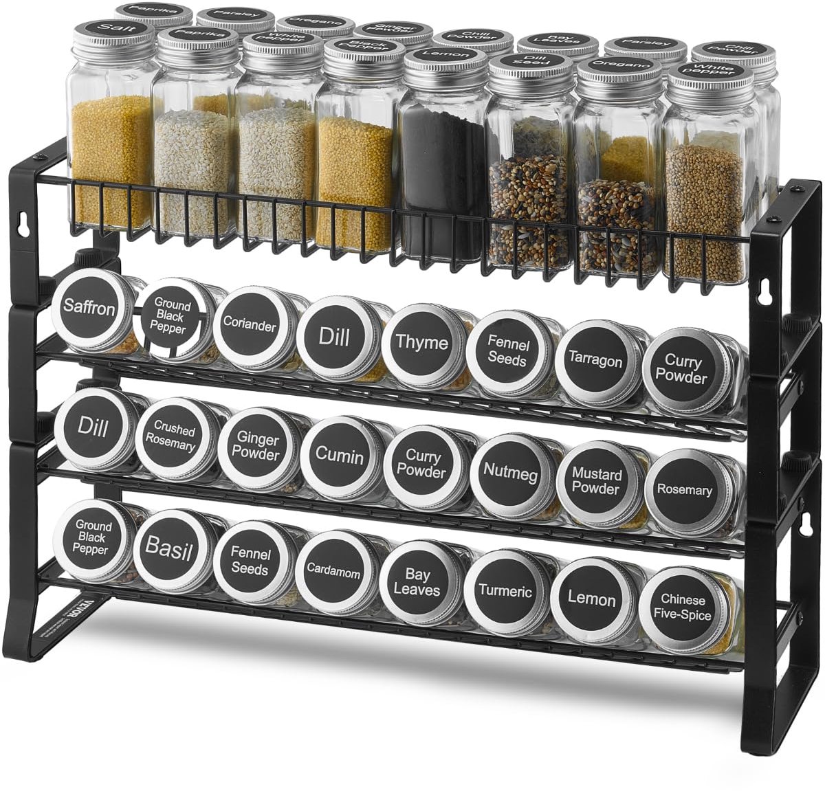 Famanu – Afneembare kruidenrek organizer voor kast, stapelbare kruidenorganizer met 4 stropdassen, kruidenpotten voor keukenopslag, 40 x 27 cm