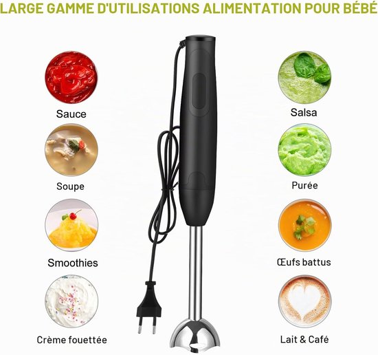 Staafmixer, 400 W, voor babyvoeding, smoothies, sauzen en soepen (zwart) — afbeelding 4