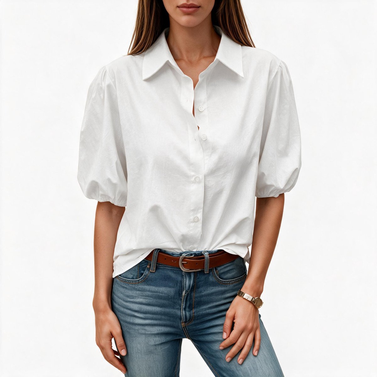 Imily Bela Dames Blouse met Kraag en Pofmouwen