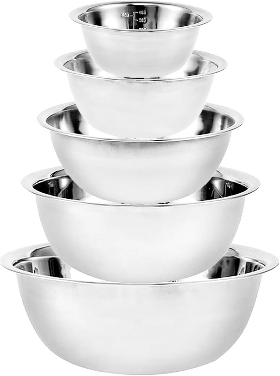Keukenschaal - Roestvrij Staal - 5 maten - Multifunctionele Schalen - Voor Koken en Serveren