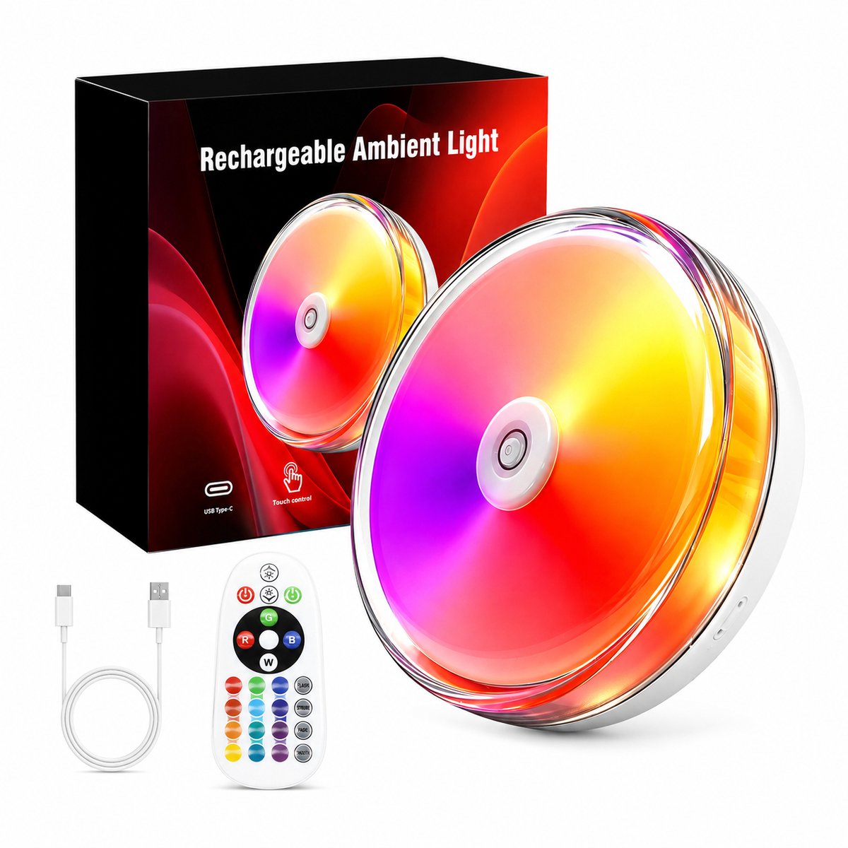 Namajunas 15 Kleuren RGB Oplaadbare Draadloze LED Wandlamp - Dimbaar - Wandlamp Binnen - Warm Wit Licht - Muurlamp - Wit