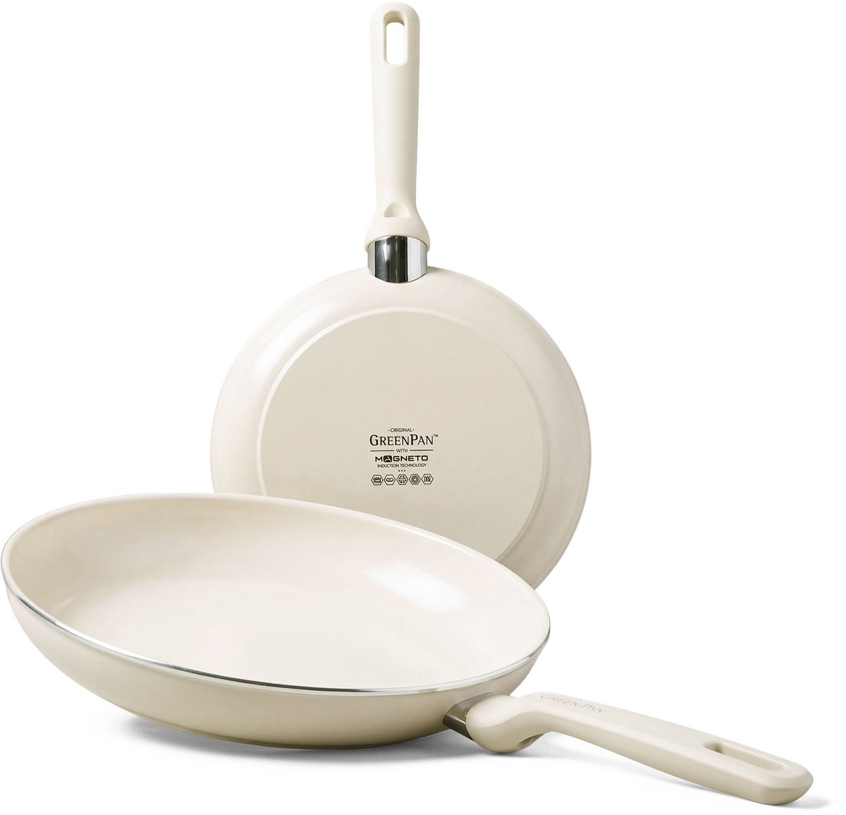 GreenPan Memphis Koekenpannenset 2-delig - 20 cm + 28 cm - PFAS-vrije antiaanbaklaag - Pannenset inductie - Keramische pannen - Ovenbestendig tot 160°C - Stay-cool handgrepen - Crème