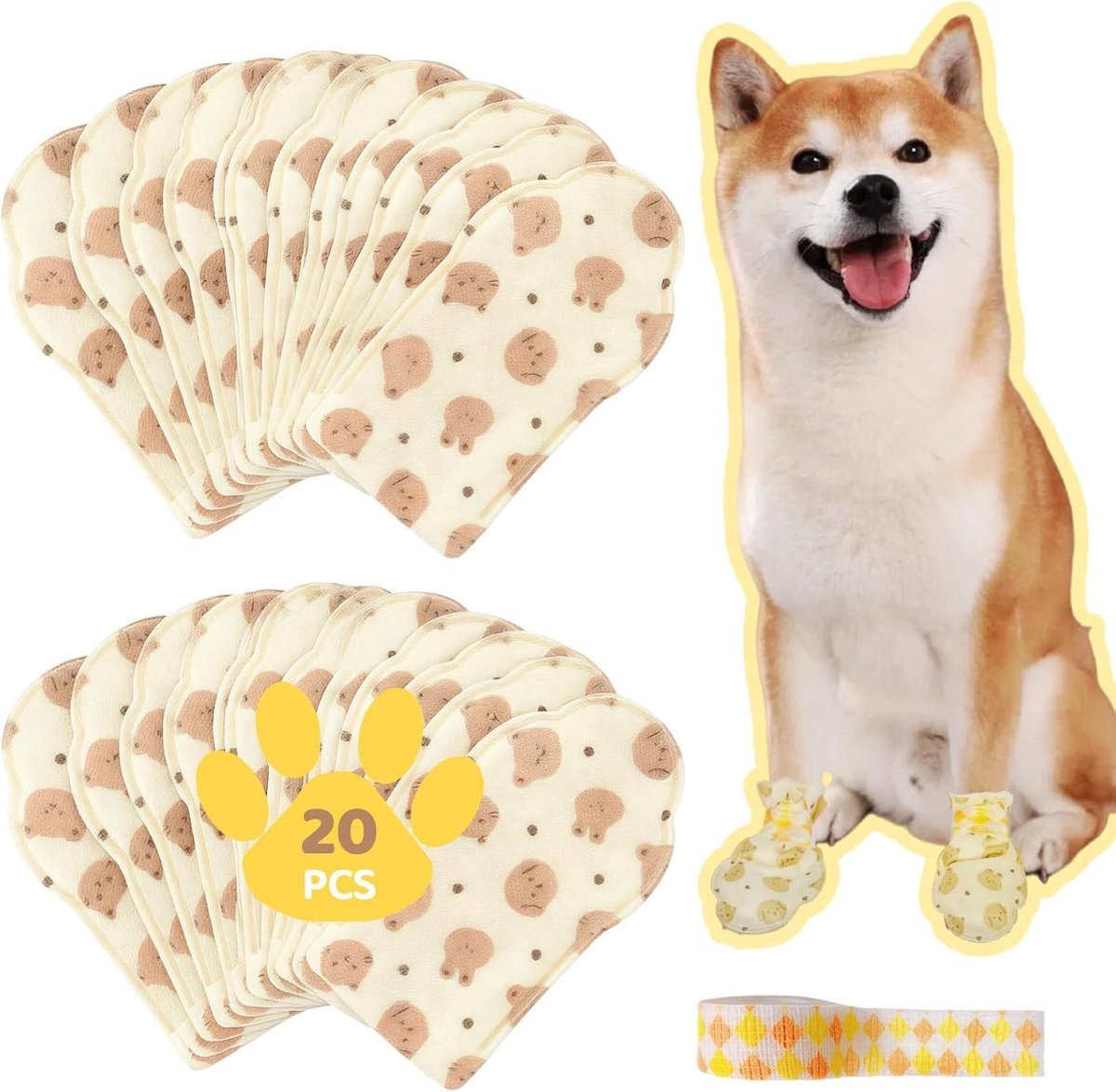Waterdichte en Ademende Hondenschoenen voor Kleine en Middelgrote Honden, Wondverzorging, Lickbescherming en Pootbescherming, 20 Stuks + Verbandrol