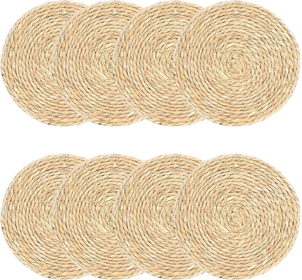 Famanu – Set van 8 ronde placemats, handgemaakte boho-placemats, natuurlijke gevlochten waterhyacint voor eettafel, boerderijstijl, feest en bruiloft