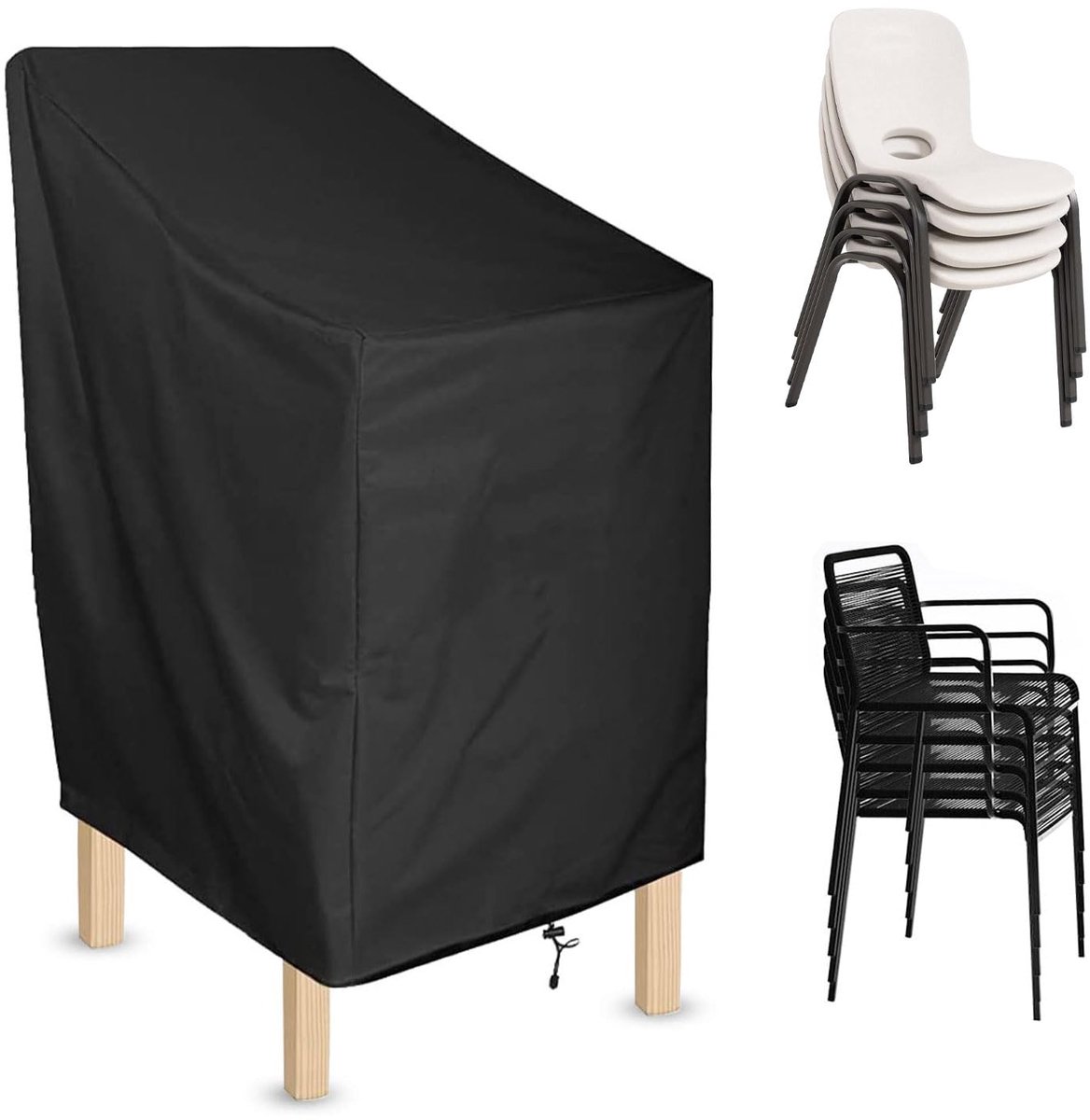 Famanu Tuinstoelhoes, 72 x 72 x 120 cm, stapelbare hoes van Oxford-stof, geschikt voor balkonstoelen, fauteuils en hoge rugleuningen, zwart