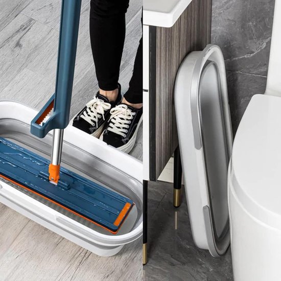 Opvouwbare Mop Emmer - Schoonmaak Kuip - Efficiënt Schoonmaken - Met Wielen en Wasbord - 12 Liter Capaciteit - Wit Grijs — afbeelding 3