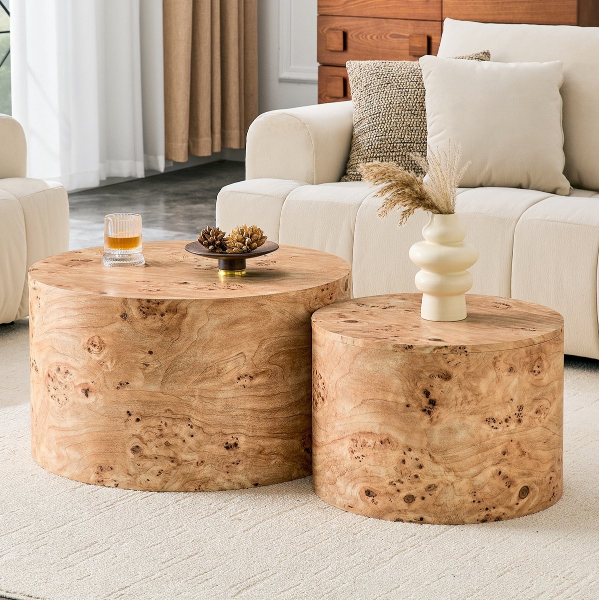 FloraGrace Salontafel Set Van 2 - Rond Nesting Ontwerp Met Opbergruimte - Voor Woonkamer En Interieur - Hout - 62,8 Cm En 44 Cm - Bruin
