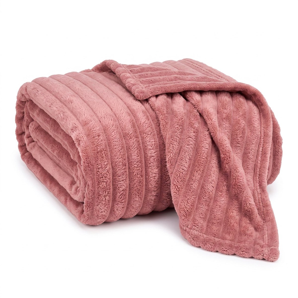 Cheqo® Fleece Deken - Plaid - Fleece Plaid met Ribstof - XXL Deken - 2 Persoons Deken - Lits-Jumeaux Plaid - Woondeken - Knuffeldeken - Bankdeken - Grand Foulard - Bedsprei - Sprei - Roze Plaid - Deken voor Bed en Woonkamer - Fleece Blanket