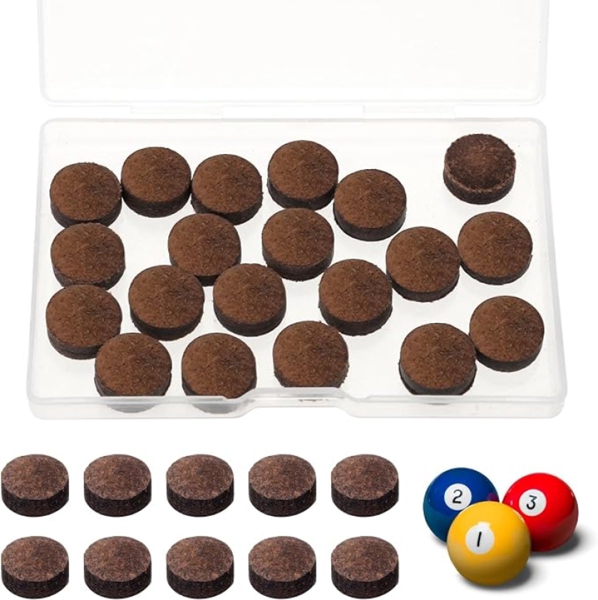 Biljartkeu Punten Set van 20 Stuks - 13mm Poolkeu Tips - Vervangingsset voor Biljartstokken, Snooker en Pool - Bruin Rundleder