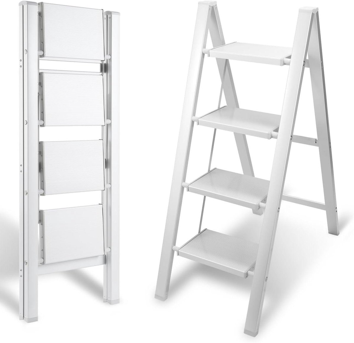 Vouwtrap Aluminium - Opstapje Keuken - Huishoudelijk Gebruik - Antislip Treden - 150 kg Draaglast - Zilverkleurig