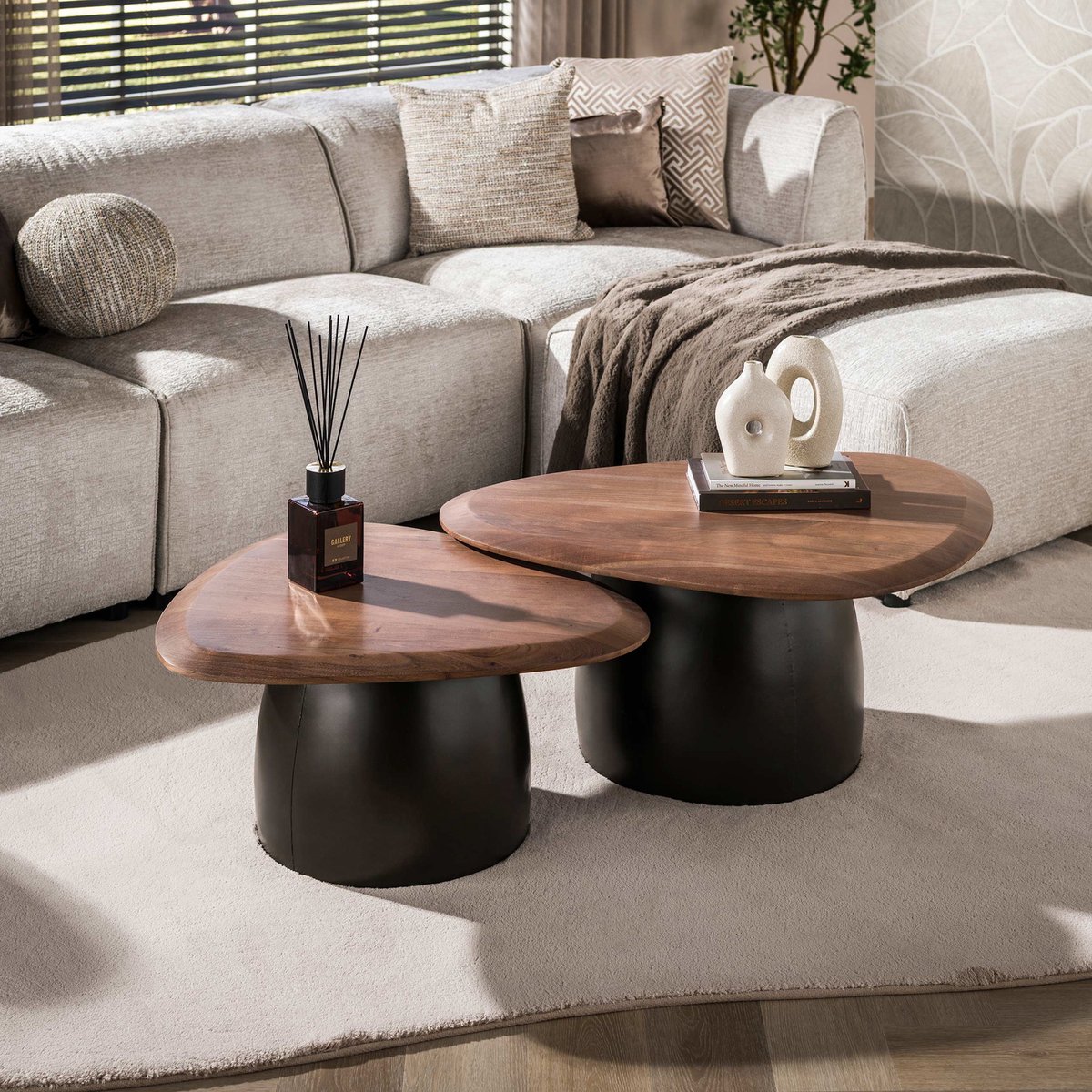 Giga Meubel Salontafel Melta Bruin – Massief Acaciahout – Set van 2