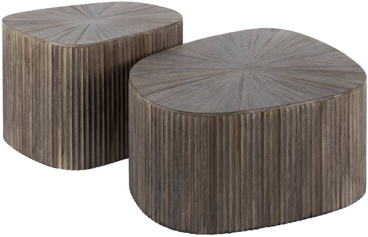 Giga Meubel Salontafel Maya - Donkerbruin Hout - Set van 2 - 73x68x31cm