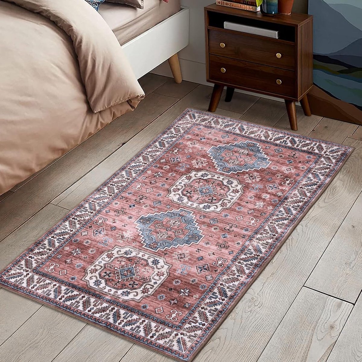 Vloerkleed Perzisch Etnisch Dessin Kersenbloesemroze 80x150 cm Polyester Wasbaar Opvouwbaar