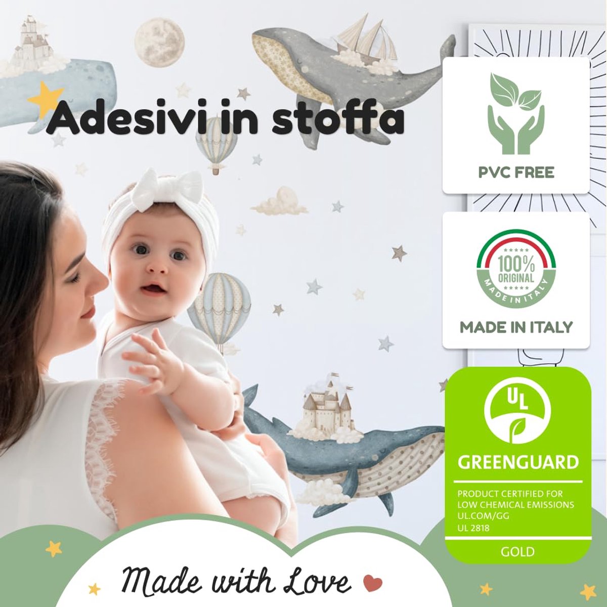 Muurstickers Baby - ecologische en hypoallergene stof - zachte ballonvaart - verplaatsbare wanddecoratie - ShopVlot