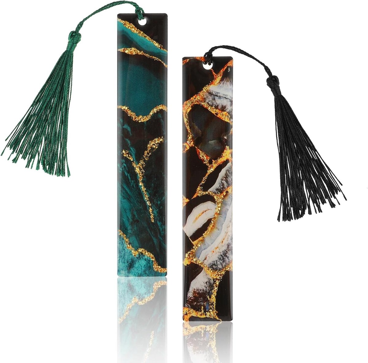 Elegante Epoxy Gouden Folie Boekenleggers met Marmertextuur, 2 Stuks, Persoonlijke Cadeaus voor Studenten en Boekenliefhebbers