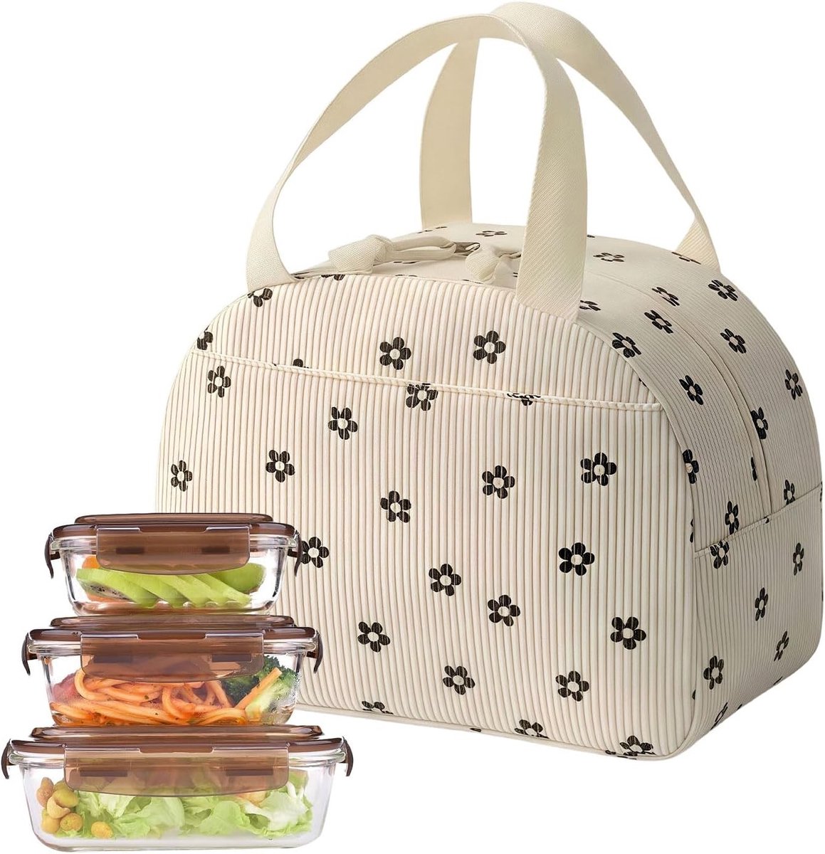 Isolerende Koeltas voor Lunch, Ideaal voor Kantoor, School en Picknick, Lichtgewicht en Waterafstotend met Aluminium Voering, 6.5L, Bloemenpatroon, Vuilafstotend