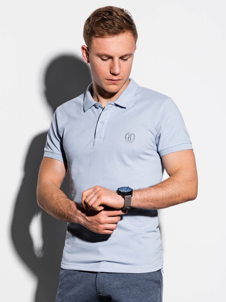 Ombre - Heren Poloshirt - Lichtblauw - V-Hals - Knoopjes