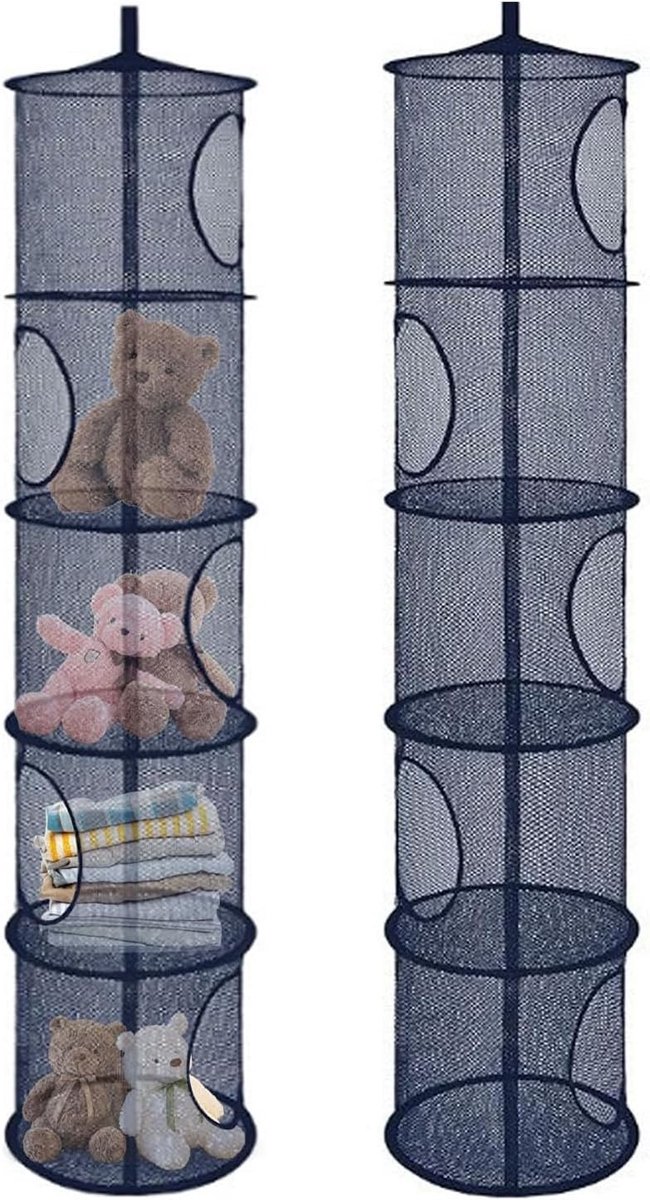 Set van 2 Opbergnetten voor Aan de Muur, Vouwbare Netten voor Speelgoed en Kleding, Ideaal voor Organisatie en Ruimtebesparing