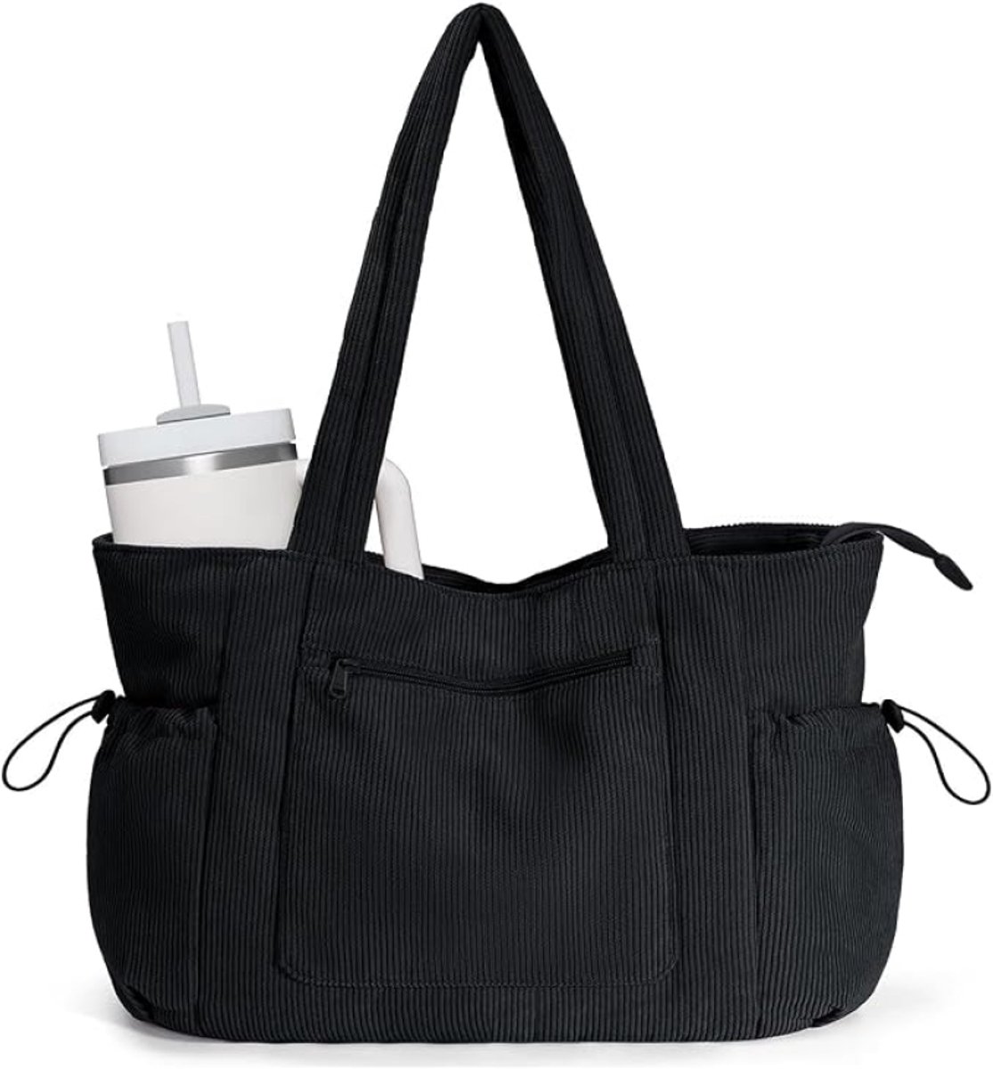 Cord Shopper Tas voor Dames - Grote Tote Bag met Ritssluiting en 15,6 inch Laptopvak - Handtas voor Werk, School, Universiteit en Reizen