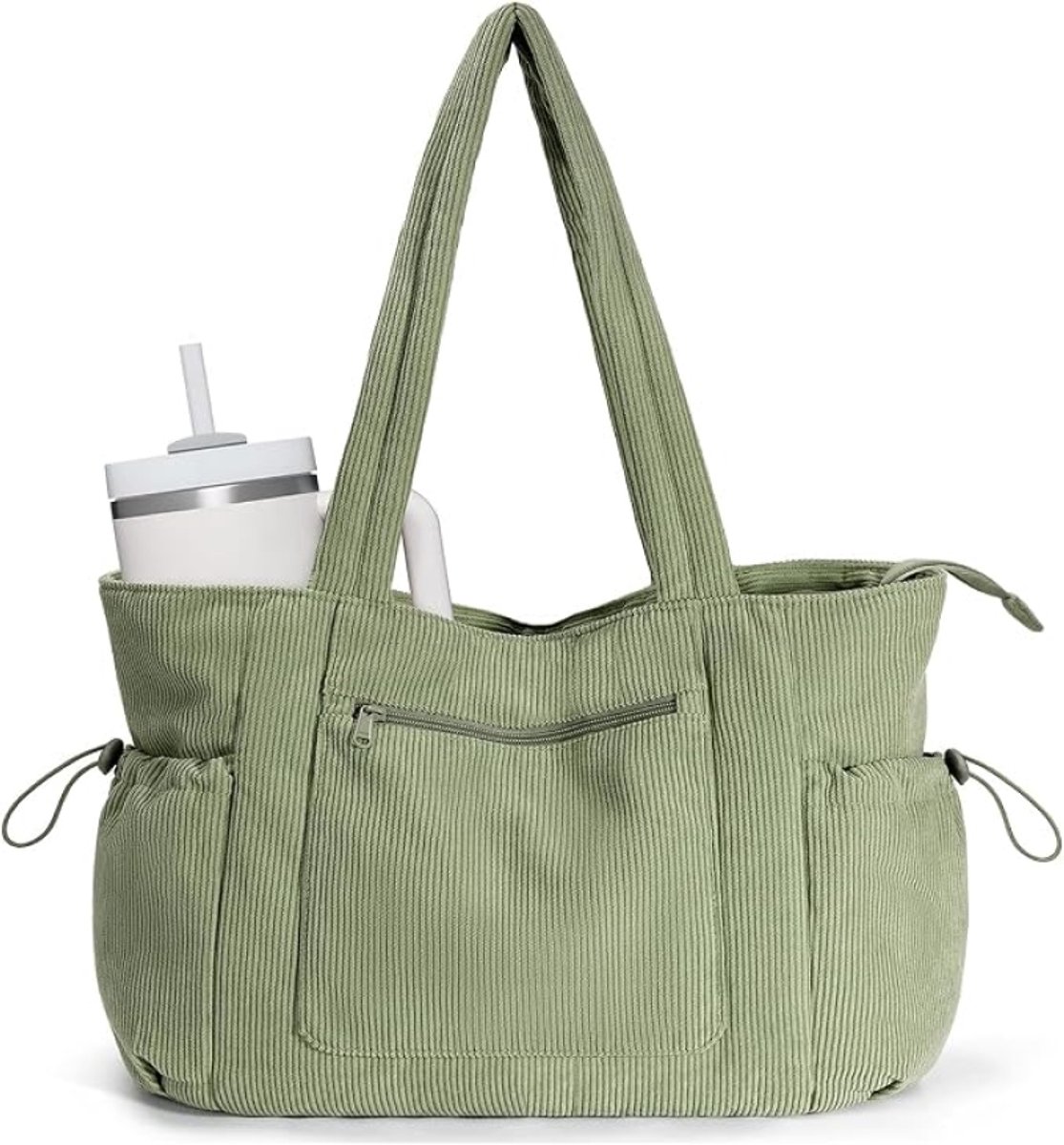 Cord Shopper tas voor dames, groot, met ritssluiting, werktas, tote bag met 15,6 inch laptopvak, handtas voor school, universiteit, kantoor en reizen