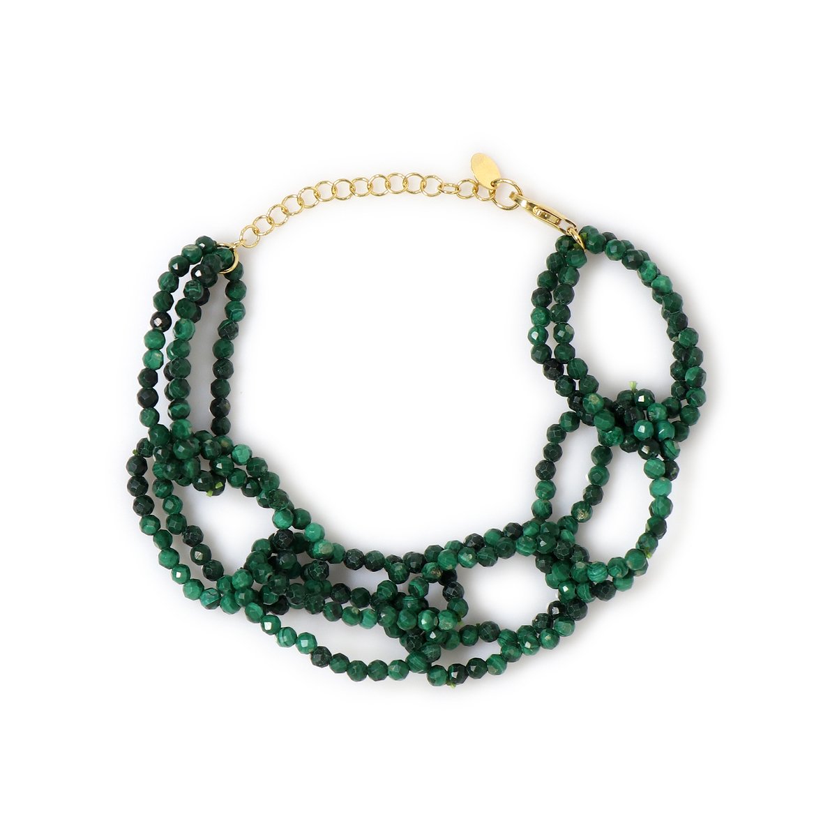 Cavill - Verstelbare Armband 925 Sterling Zilver - 65,878 ct Groene Malachiet Kralen - Handgemaakt Elegant Natuurlijk Design