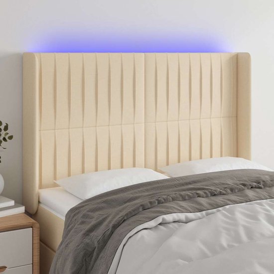 vidaXL - Tête de lit - LED - 147x16x118/128 - cm - tissu - crème