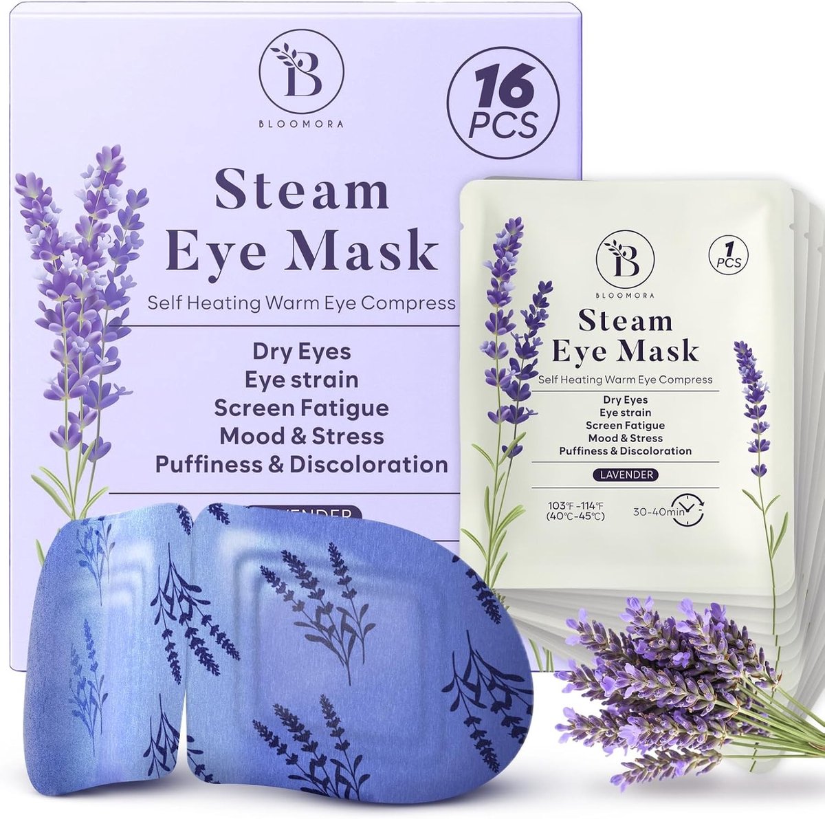 Zelfverwarmend Lavendel Oogmasker - Wit - Wegwerp Warmtemasker voor Ogen - Voor Ontspanning en Vermindering van Oogbelasting