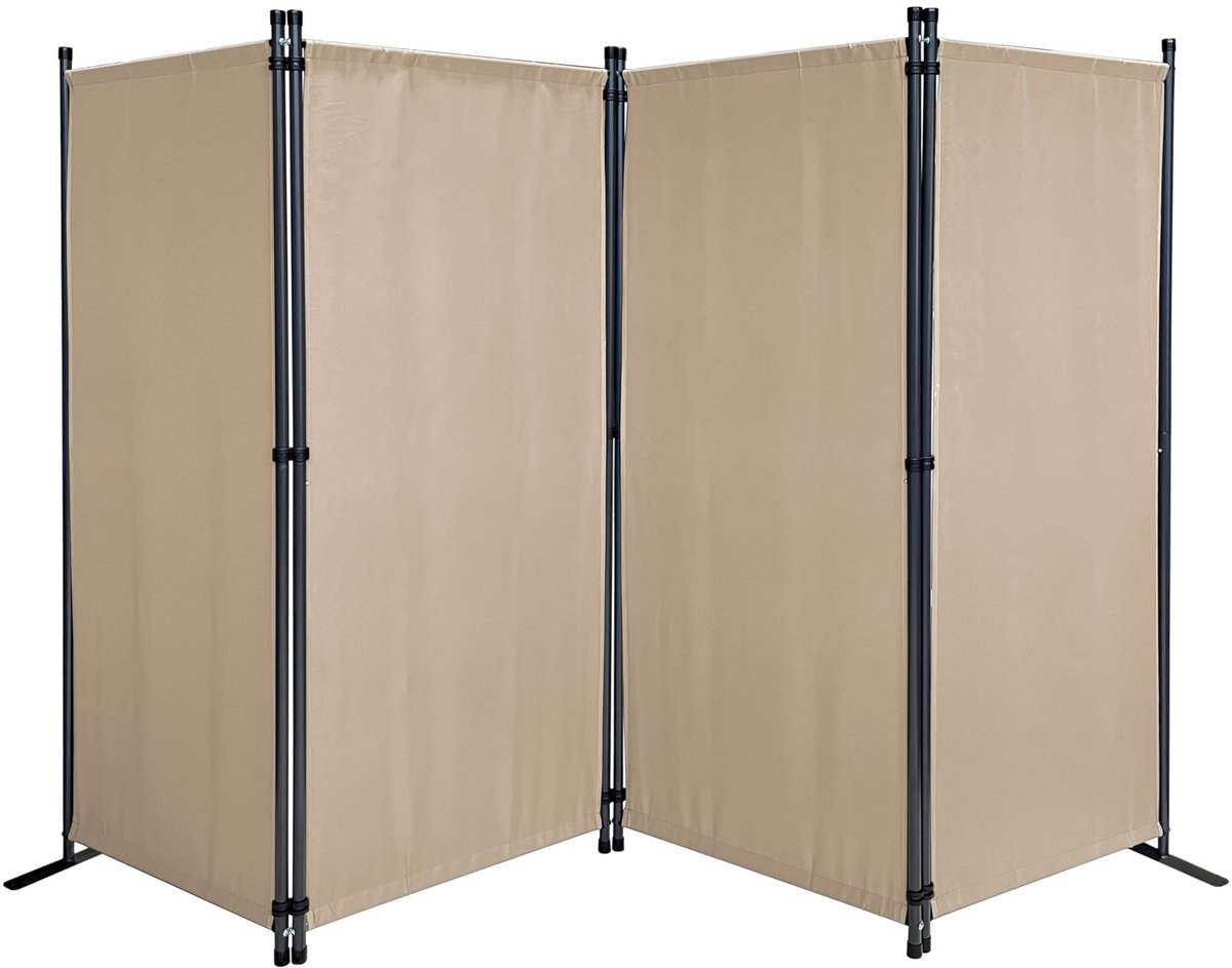 Famanu Paravent 4-delig 170 x 220 cm, stof kamerverdeler voor tuin en balkon, ondoorzichtig en opvouwbaar, zandkleur Beige