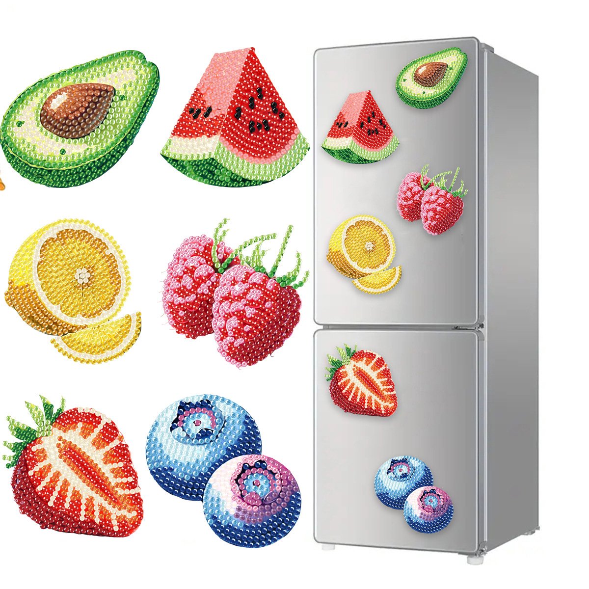 diamant kralen, diamant schilderen pen, bak, klei lijm, 6 magnetische stickers,DIY Diamond ‑6 stuks, 7,5cm, Wanddecoratie knutselpakket，Diamond Painting koelkastmagneet，BB144