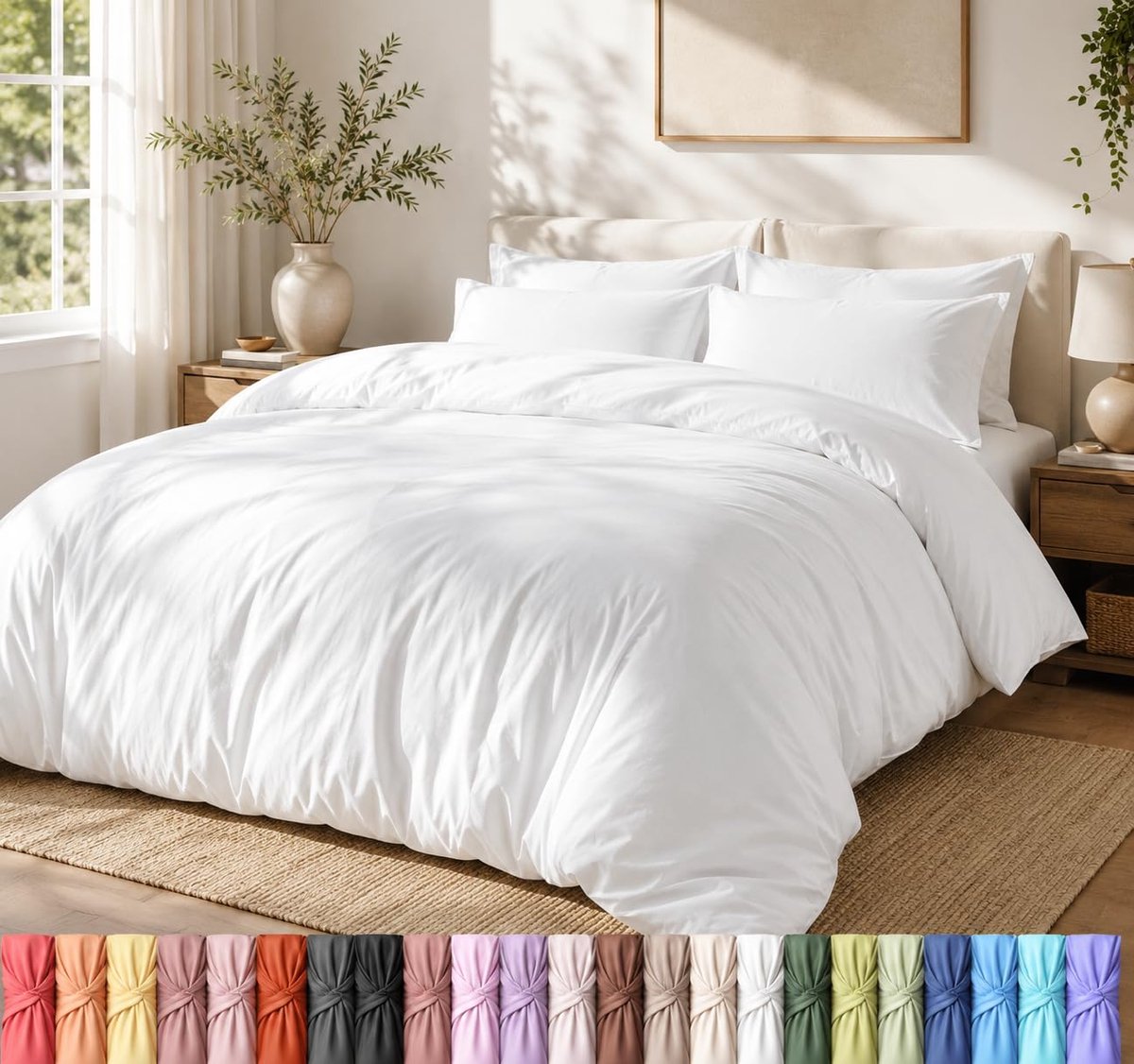 Famanu Lichtgewicht dekbedovertrekset met kussenslopen van 50 x 65 cm, 220 x 220 cm, zacht microvezel polyester in wit
