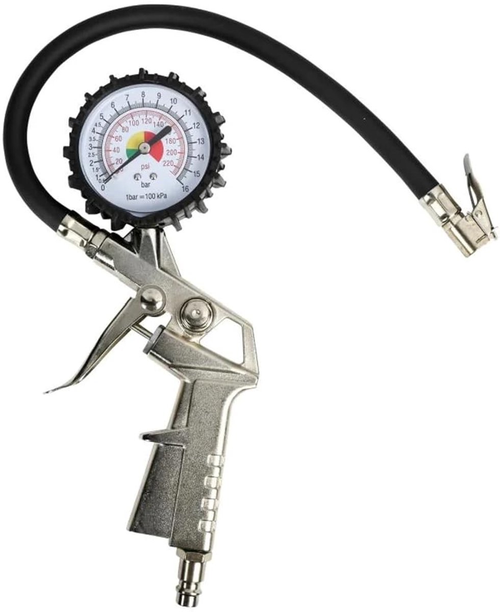 Bandenspanningsmeter - Zwart - - Manometer met Flexibele Slang voor Auto en Motorfiets