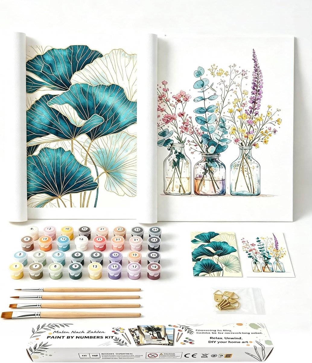 Schilderen op nummer volwassenen 30 x 40 cm - 2 stuks - olieverfset - creatief ontspannend - Vemera