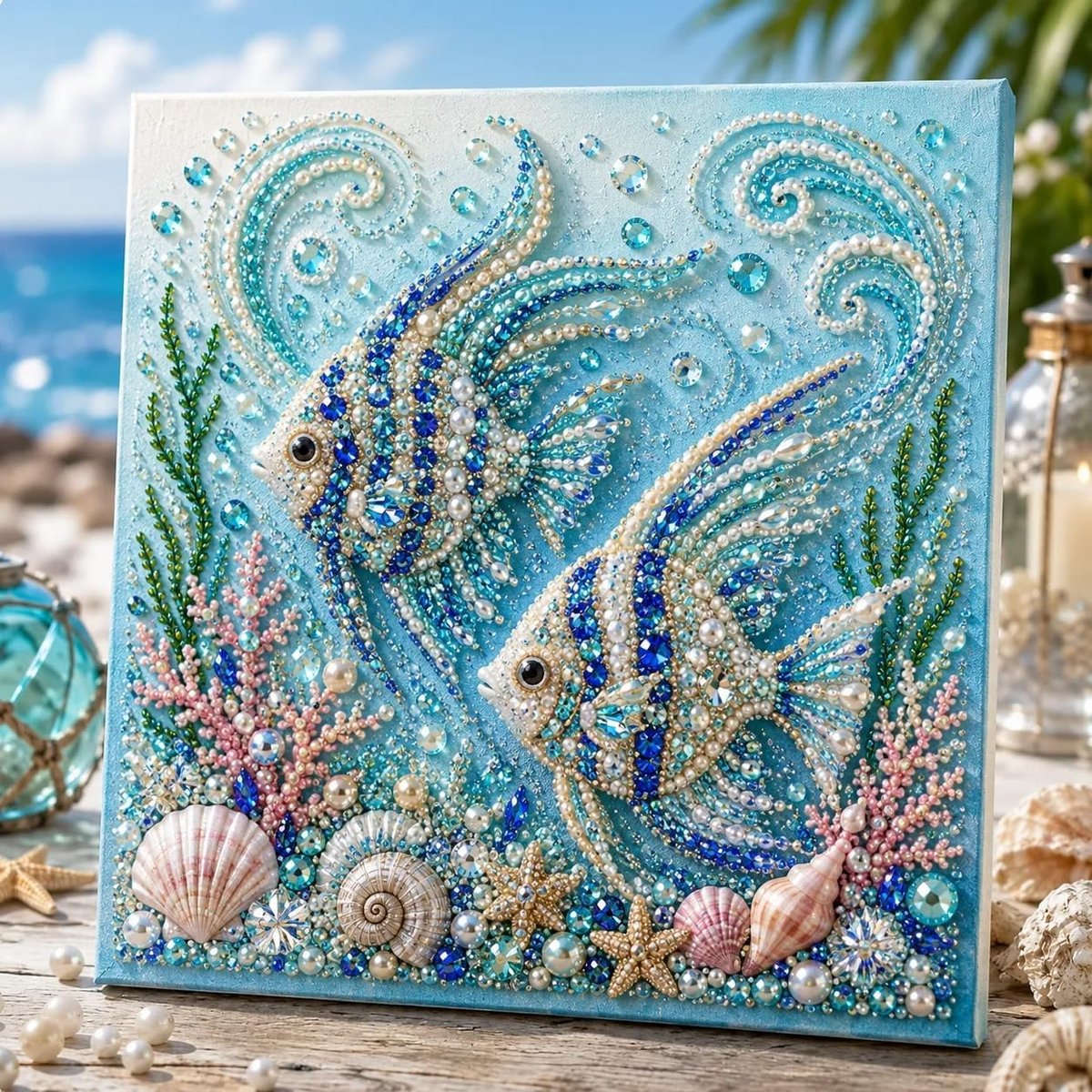 Casalora® 3D Diamant Schilderij DIY Kit Oceaan Parel – Diamond Painting Set met Lijst – Creatieve Hobby voor Volwassenen & Beginners – Wanddecoratie Cadeau – 20 x 20 cm
