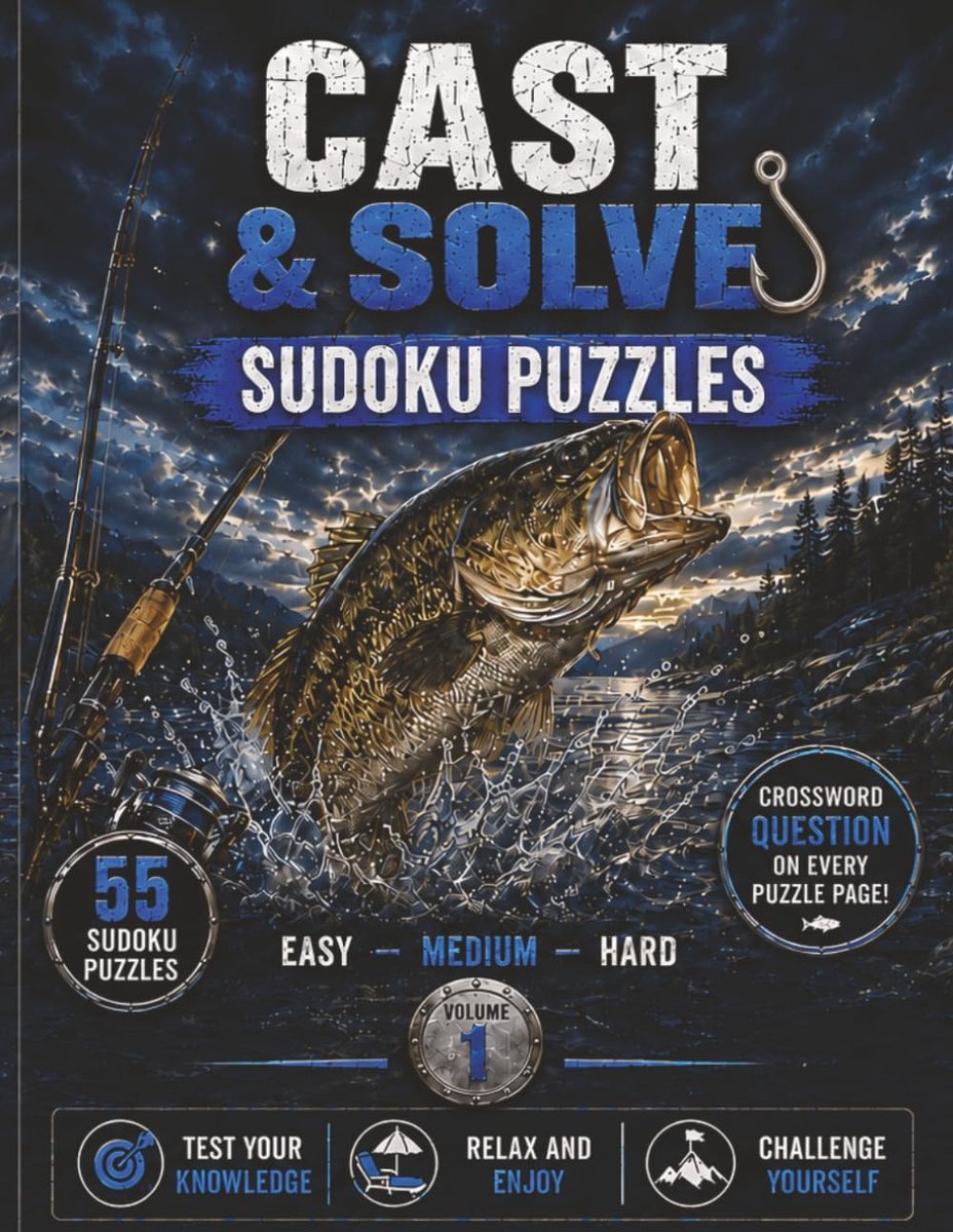 Cast & Solve: 55 Fishing-Themed Sudoku Puzzles & Crossword Clues on Every Page for Anglers and Outdoor Enthusiasts - ShopVlot
