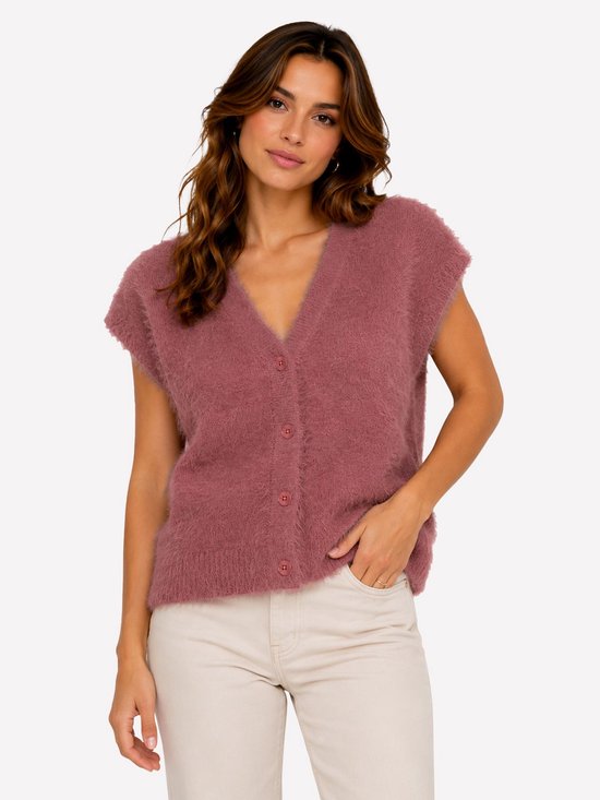 Vrouwen vestje van Red Button in roze, met V-hals en knopen.