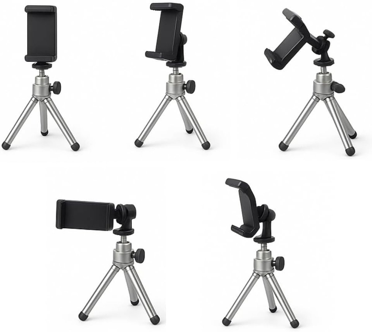 Statief met drie secties en houder voor smartphone - 18-38,5 cm - Draagbare standaard met 360° draaifunctie - Voor Smartphones