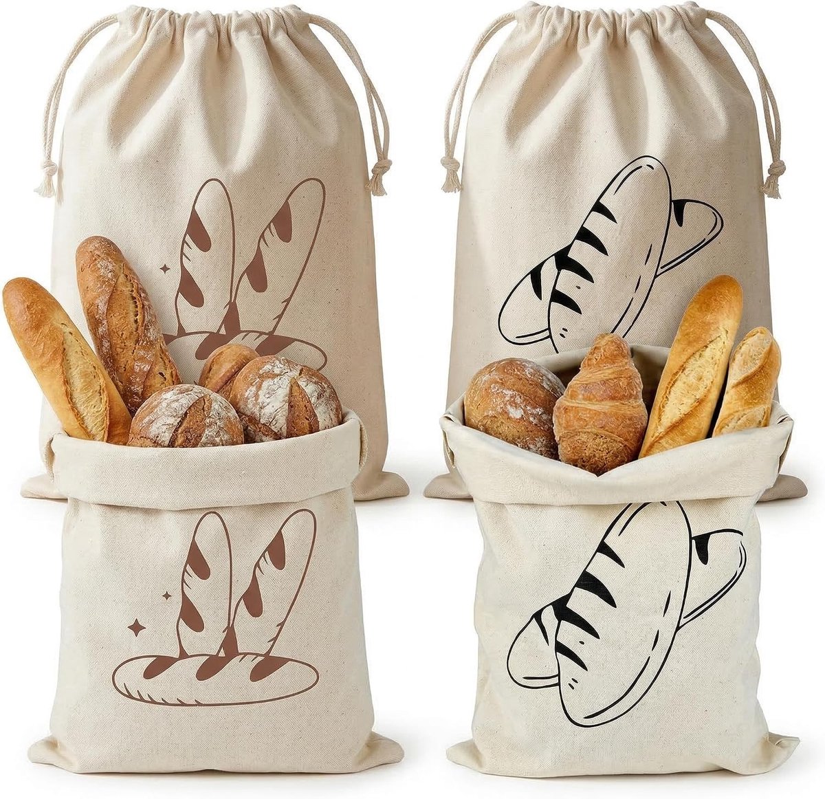 Linnen Broodzakken - Natuurlijk ongebleekt - 30 x 40 cm - Herbruikbare Zak voor Brood en Groenten